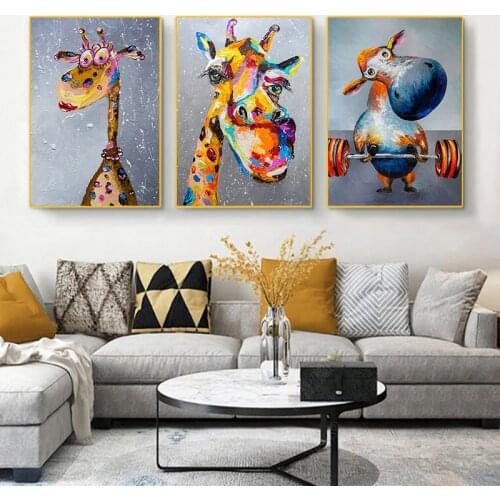 Cartoon Animal Graffiti Canvas Painting Giraffe Hippo Posters and Prints Wall Pictures Modern Baby Room Home Decoration Pictures