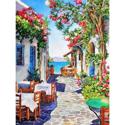 Paint With Diamond Embroidery Street house landscape Diamond Painting Full Square Round Picture Of Rhinestone Decor