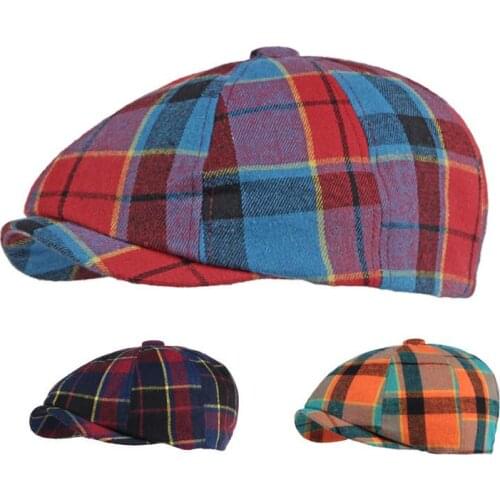 2021 Cotton Spring Summer fashion joker patchwork plaid Newsboy Caps Flat Peaked Cap Men and Women Painter Beret Hats 121