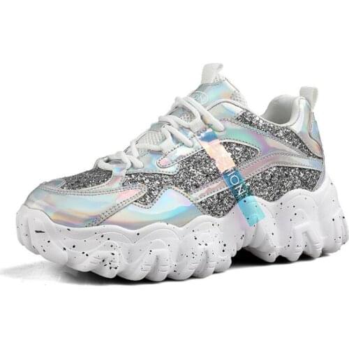 Sneakers Women Spring 2021 Fashion Sequined Cloth Bling Breathable Round Toe Leisure Chunky Women Shoes Tenis Feminino