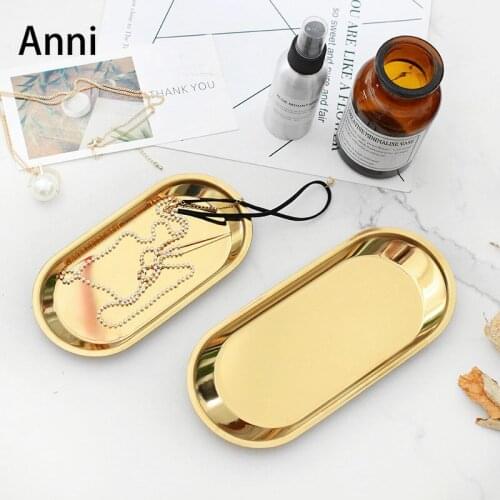 Golden Stroke Stainless Steel Trays European Modern Jewelry Cosmetic Display Storage Tray Desktop Sundries Organizer Home Decor