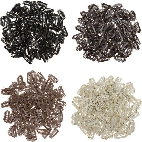 100pcs Metal Snap Clips Grip For Feather Hair Extensions Wigs Weft Hairpiece U Shape Metal Clips for Wigs 28mm