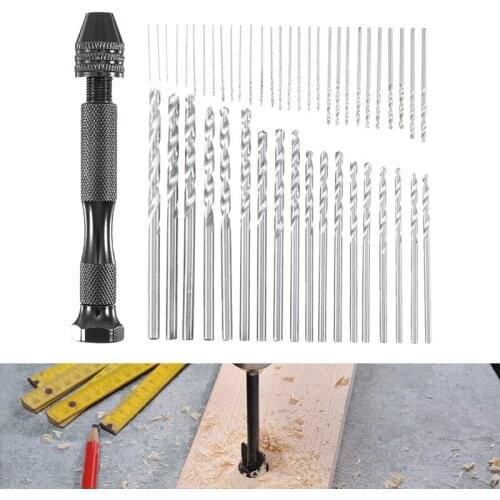 49pcs Mini Micro Aluminum Hand Drill 0.5-3mm HSS Twist Drill Bit With Chuck Woodworking Drilling Rotary Hand Tools