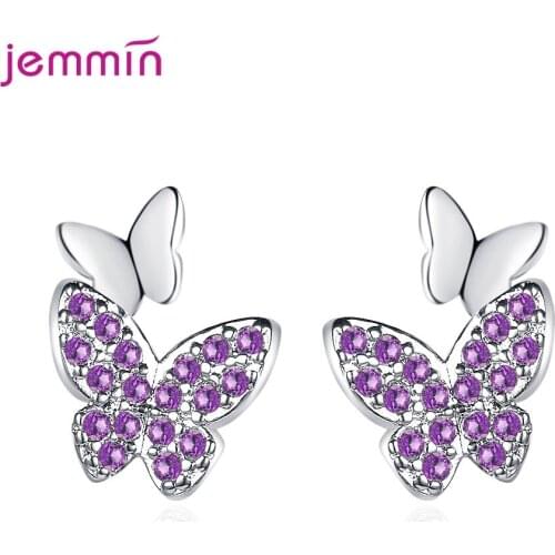 Fashion Butterflies Stud Earring Real 925 Sterling Silver Earrings for Women Simple Cute Accessories Bowknot Ear Pierced