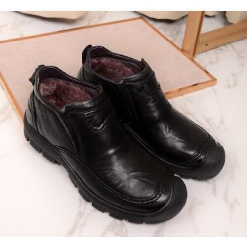 Autumn Winter mens Plus velvet keep warm Martin boots mens Breathable high-top boots Genuine leather slip-on dress shoes