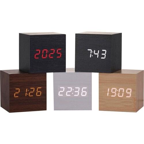 New Qualified Digital Wooden LED Alarm Clock Wood Retro Glow Clock Desktop Table Decor Voice Control Snooze Function Desk Tools