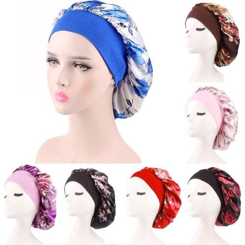 2020 New Hot Fashion New Elegant Women Silk Night Sleep Cap Hair Bonnet Hat Head Cover Satin Wide Adjust Elastic Band