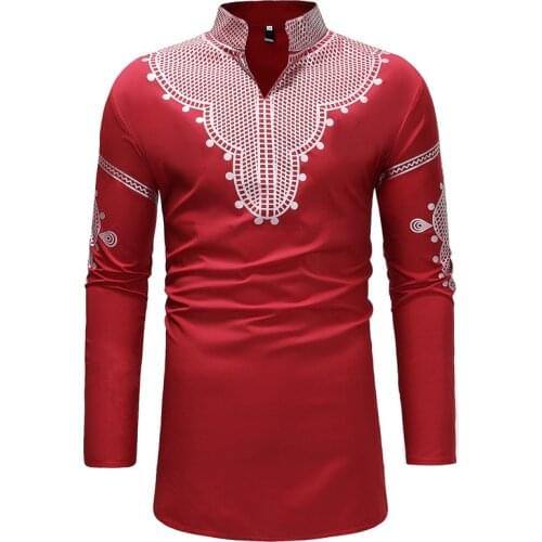 Extra Long African Dashiki Print Shirt Men 2021 Brand Streetwear Casual African Clothes Men Slim Fit Long Sleeve Chemise Homme