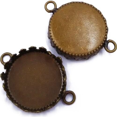 Wholesale Lot 1000Piece Antique Bronze Round Blank Pendant Trays 15mm Cabochon Setting Bezel Cups with 2 Connector PT09