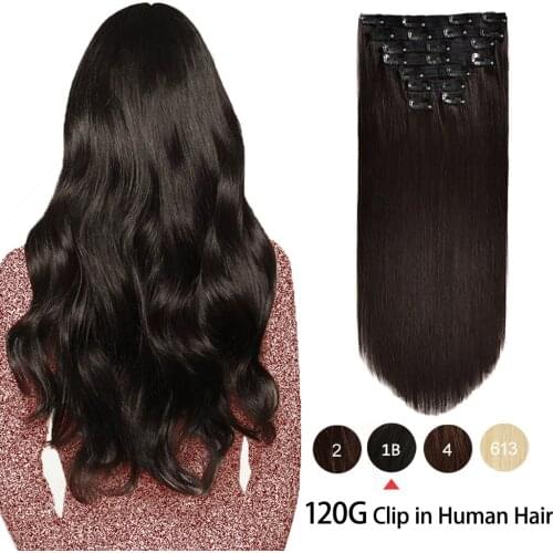 120g Clip In Human Hair Extensions Straight Set 8pcs Machine Made Remy Hair Clip Ins 100% Human Hair Extension