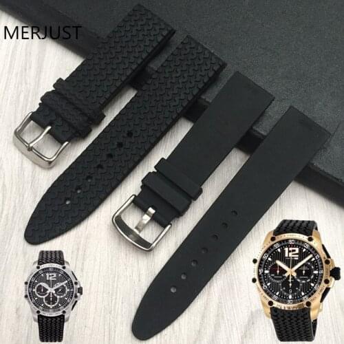 21mm 23mm black Super soft rubber watchband for mens Chopin Waterproof sports watch strap with stainless steel buckle