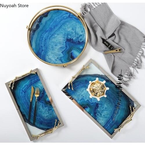 Nordic Light Luxury Agate Storage Tray Household Bathroom Supplies Storage Tray Rectangular Display Tray Living Room Decoration