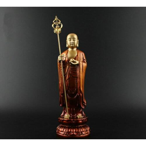 8"Chinese Tangseng Jizo Ksitigarbha Bodhisattva Monk Buddha Resin Statue