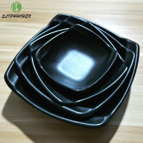 4/5/6/7 Inch Black Frost Square Soup Bowl Restaurant Hotel Tableware A5 Melamine Ware Imitation Porcelain Dinnerware
