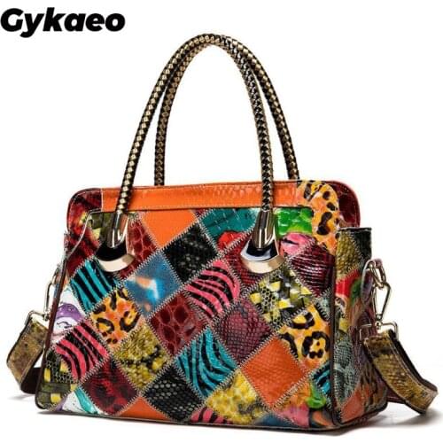 Bohemian Style Fashion Genuine Leather Bags Handbags Women Famous Brands Printing Painted Tote Bag Ladies Cowhide Shoulder Bags