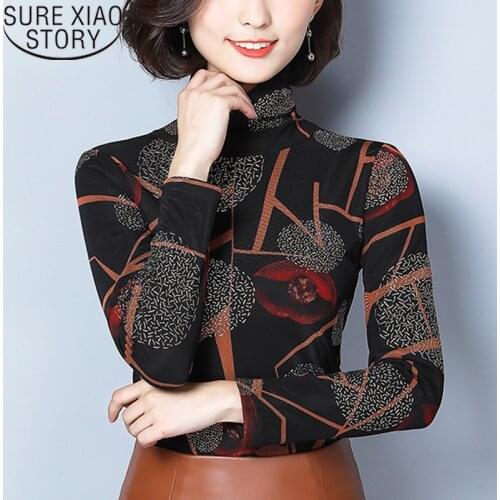 Autumn And Winter 2021 Casual Women Blouses Long Sleeve Turtleneck Elegant Women Clothing Fashion Women Tops Plus Size 5673 50