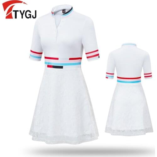 Womens High Waist Golf Dress Ladies Lace Print Golf Mini Dress Short Sleeve Fashion Slim Fit Short Dresses D0808