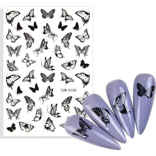 1 Sheet 2021 New Designs Nail Stickers Black Butterfly Art Sticker With Adhesive DIY Extension Nail Decoration Decals
