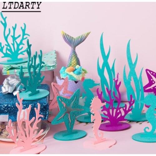 2pcs starfish seahorse coral tropical party decoration DIY felt center table summer Hawaii birthday party supplies baby shower