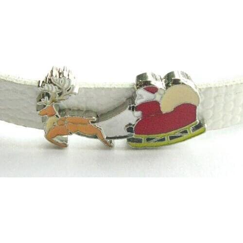 20 , 50)PCS/lot 8MM Christmas Reindeer Sleigh Slide Charms Fit For 8mm DIY Wristband Bracelet Keychains As Christmas Gift