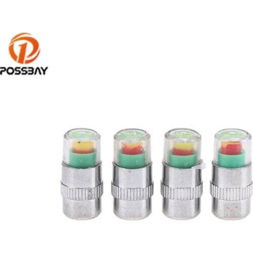 POSSBAY 4Pcs Car Auto Tire Pressure Monitor Valve Stem Cap Sensor Indicator 3 Color Motor Bike Tire Wheel Valve Cap Covers