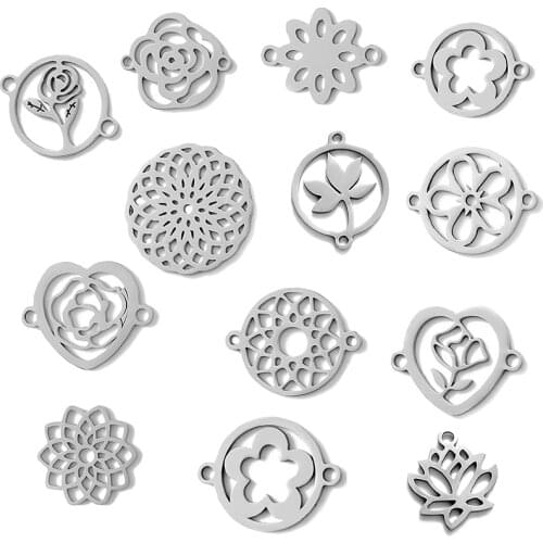 Flower Stainless Steel Connectors Jewelry Component Lotus Wintersweet Rose Diy Findings 5pcs lot