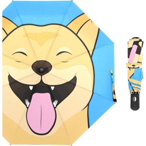 Laughing Shiba Inu Dog Umbrella Automatic Ultra-light Windproof Folding Umbrella Rain Women 8K Girls Umbrellas Travel Paraguas