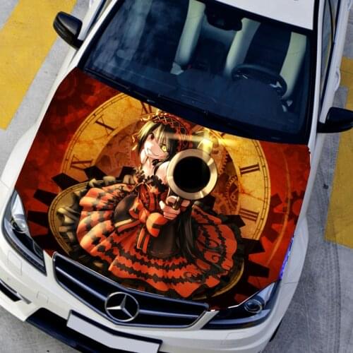 Car Styling Cartoon Hood Stickers Tokisaki Kurumi Anime Decals Camouflage Car Paint Stickers Center Cap Sticker 135*150CM