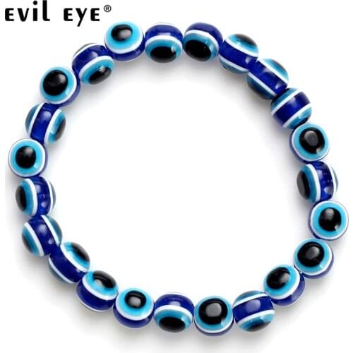 Evil eye 2018 Fashion 4 6 8mm Blue Resin Beads Beaded Bracelet Turkish style Charm Blue eye Bead Bracelet For Women EY4779