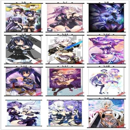 Coscase Anime Hyperdimension Neptunia Neptune Noire Purple Heart Black Heart Blanc Vert Nepgear Home Decor Wall Scroll Poster