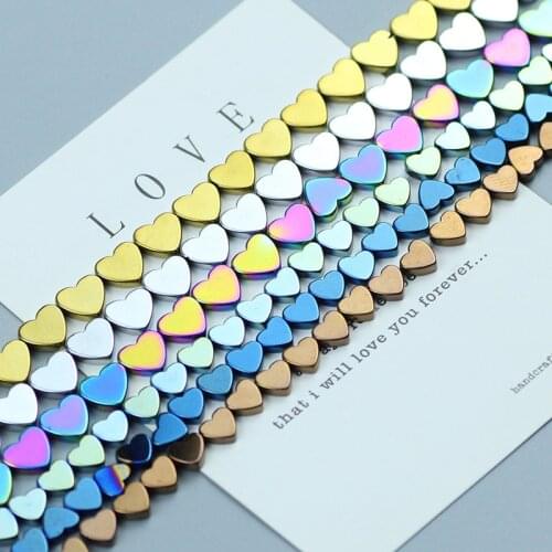 Gold Silver 6/8mm Horizontal hole Hematite beads Love heart shape Natural Stone Loose Bead for Jewelry Making DIY Necklace 15