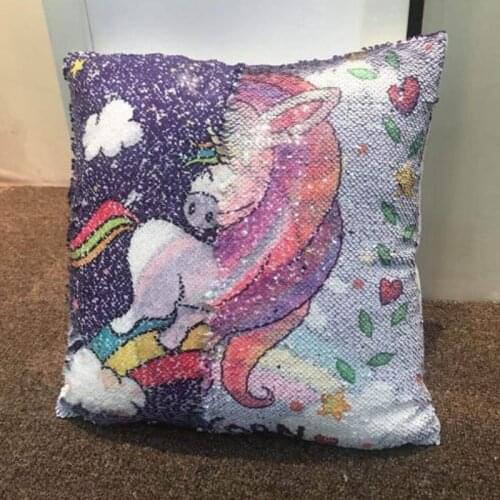 Animal Double Side Printed Sequins Pillow Case Reversible Unicorn Pattern Cushion Cover Pillow Sofa Waist Throw Cushion Cover
