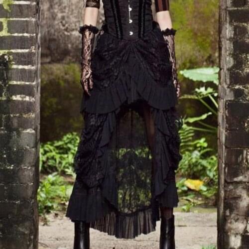 Gothic Steampunk Long Skirts Female Vintage Ruffles Maxi Skirt Solid Shows Dance Performance Costume