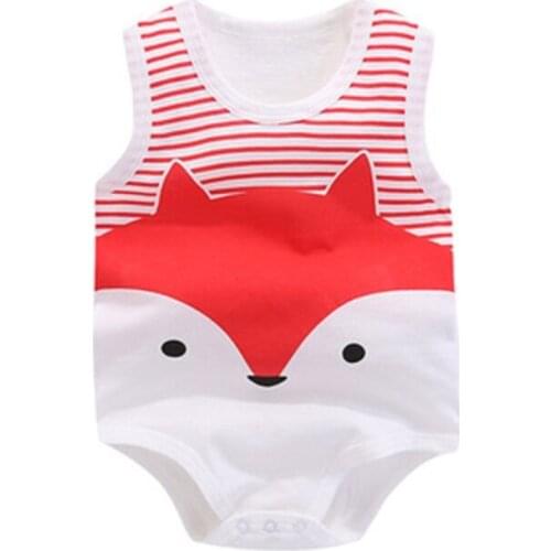 D7WF Newborn Infant Baby Summer Sleeveless Bodysuit Cute Cartoon Animal Print Cotton Onesies Romper Toddler Button Tank Top