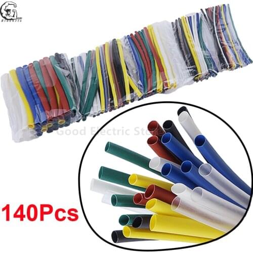 140Pcs Heat Shrink Tube Kit Shrinking Assorted Polyolefin Insulation Sleeving Heat Shrink Tubing Wire Cable 5 Sizes 7 Colors 2:1