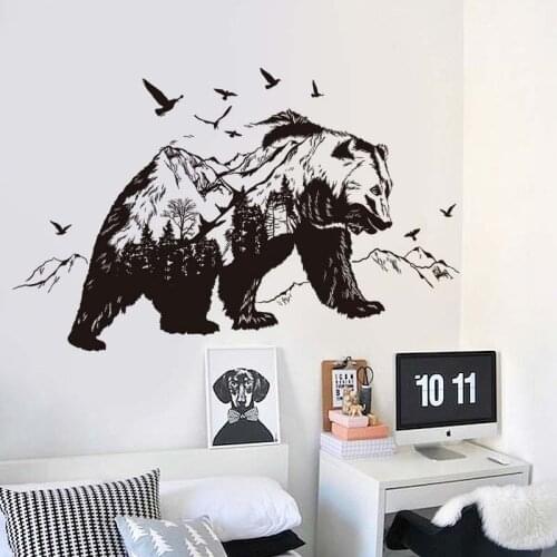 Lovely Mountain Black Bear Animal Sticker Living Room Bedroom Decoration Murals PVC Wall Stickers Hogard DC29