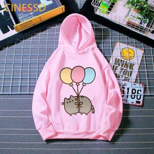 New Arrival 2021 Kids Clothes Coffee Cat Love Colorful Balloons Animal Print Hoodie Girls/Boys Harajuku Kawaii Children Clothing