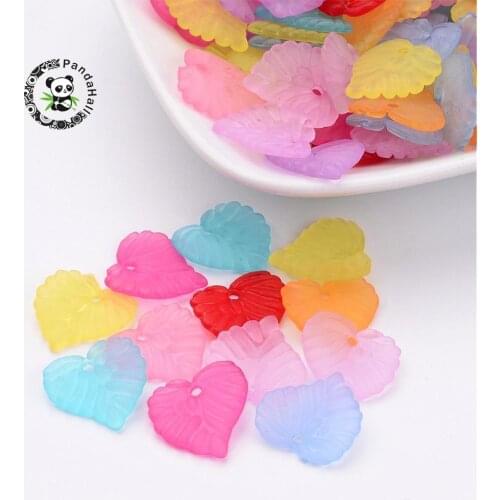 100pcs Translucent Frosted Acrylic Leaf Pendants, Red/Mixed color, 14x14x3mm,Leaf Pendants Charms for Earrings DIY Jewelry
