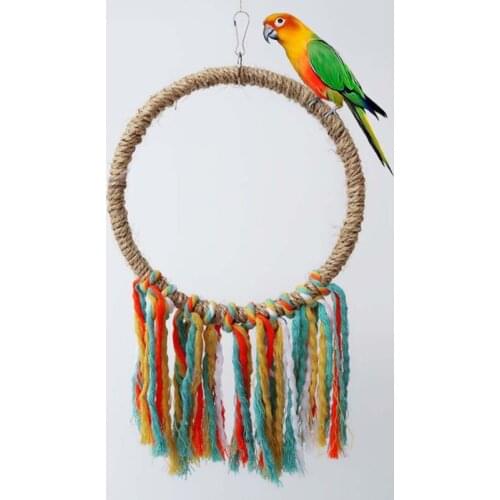 Pet Bird Parrot Toy Cotton Rope Circle Toys Chewing Bite Parrot Perch Hanging Cage Swing Rope Ring Stand Climb Toy Bird Supplies