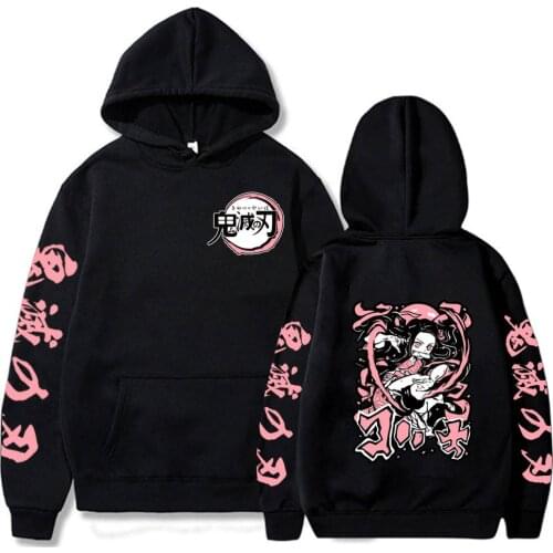 Popular Anime Kamado Nezuko Demon Slayer Hoodies Fashion Cartoon Pink Pattern Clothes Harajuku Casual Hooded Sweatshirts Male