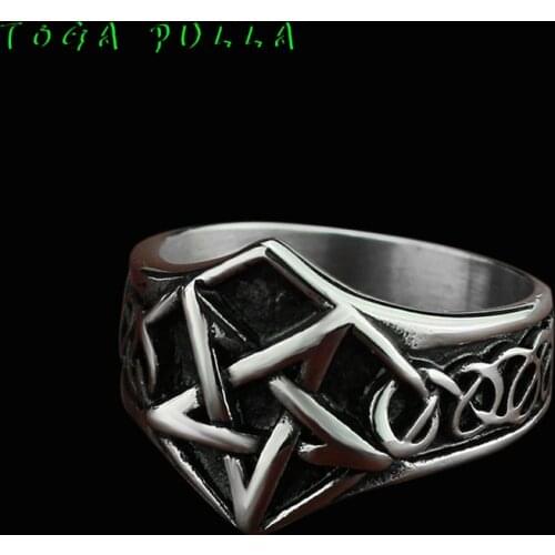 Vintage Viking Pentagram Stainless Steel Men Rings Nordic Slavic Pagan Amulet Finger Ring Punk Biker Jewelry Women Men Gift