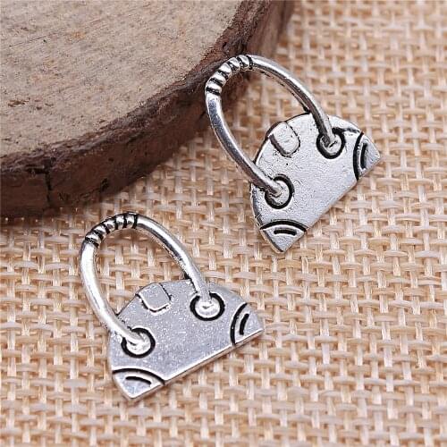 WYSIWYG 20pcs 16x14mm Handbag Charm Pendants For Jewelry Making Antique Silver Color Handbag Pendants Charm Handbag