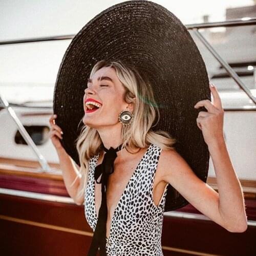 Larger Size 4CM Black Evil Eye Stud Earrings For Woemen Street Style Black Circle Enameled Statement Earring Stylish Jewelry