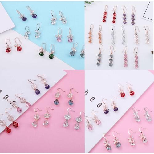 Female Crystal Pink White Drop Earrings Fashion Silver-plated Zircon Stone Earrings Small Round Dangle Earrings For Women