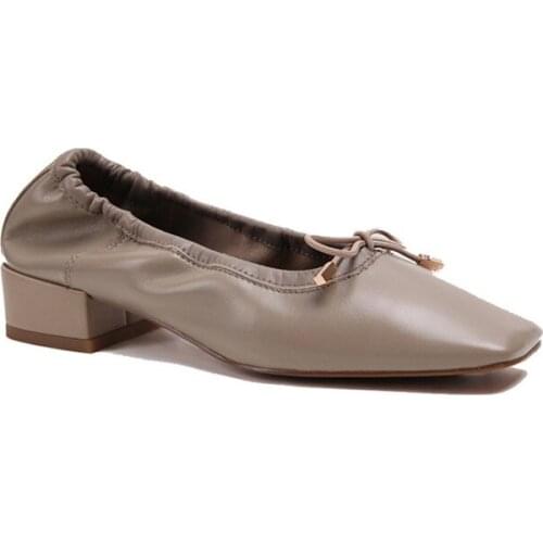 Genuine Leather Soft Sheepskin Ladies Pumps Square Toe butterfly Knot High Grade Womens Spring Single Shoes