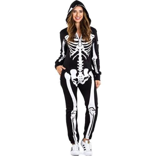 Womens Skeleton Costume - Scary Black and White Halloween Jumpsuit