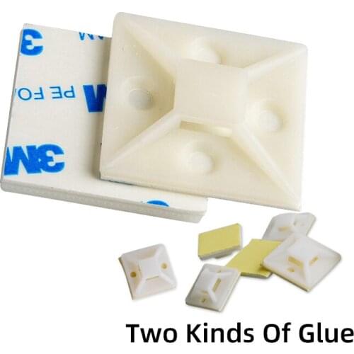 100PCS Cable Tie Bases Mount 3M Glue Wire Removable Self Adhesive Wall Holder Car Fixing Seat Clamps Suction Positioning Sucker