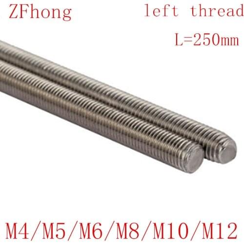 2-5pcs/lot m4 m5 m6 m8 m10 M12 stainless steel left thread way rod bar length 250