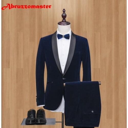 2020 Velvet Slim Fit Shawl Lapel Prom Men Suit Terno Slim Fit One Button Terno Masculino Wedding Suits for Men (Jacket+Pant)