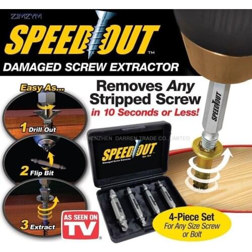 4PC/Set Speed Out Core Drill Bit Damaged Screw Extractor Remover Drill For Removing Any Stripped Screw (Phillips, Flat, Hex)